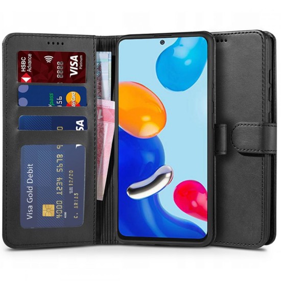 Tech-Protect Wallet Book Case priekš Xiaomi Redmi Note 11 Pro / Note 12 Pro 4G - Melns - sāniski atverams maciņš ar magnētu un stendu / grāmatveida maks