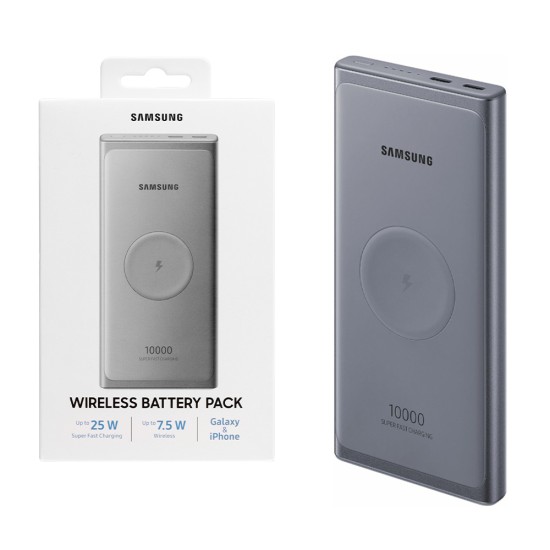 Samsung U3300XJE 10000mAh Fast Charge PD 3.0 PPS QI Wireless 25W Power Bank 2x Type-C Ligzda - Pelēks - USB-C Universāla ārējas uzlādes batereja / akumulators ar bezvadu lādētāju
