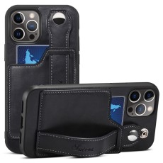 Suteni Impact Buffer PU Leather Back Case with Card Slot and Kickstand priekš Apple iPhone 12 / 12 Pro - Melns - mākslīgās ādas aizmugures apvalks ar kabatiņu un statīvu / bampers-vāciņš