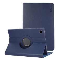 Enkay 360 Rotary Litchi Skin Leather Cover w/ Stand priekš Samsung Galaxy Tab A8 10.5 X200 / X205 - Tumši Zils - sāniski atverams maciņš ar stendu