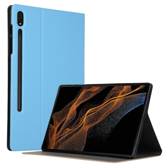 PU Leather Stand Tablet Cover Case priekš Samsung Galaxy Tab S8 Ultra X900 / X906 - Gaiši Zils - sāniski atverams maciņš ar stendu