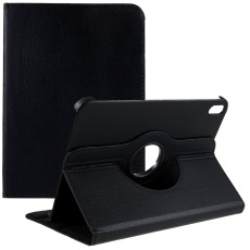 360 Rotary Litchi Grain Leather Cover w/ Stand priekš Apple iPad 10.9 (2022) / 11 (2025) - Melns - sāniski atverams maciņš ar stendu