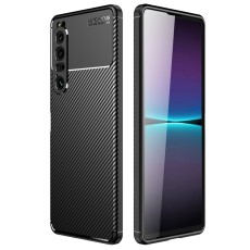 Carbon Fiber Brushed TPU Back Phone Case priekš Sony Xperia 1 IV - Melns - triecienizturīgs silikona aizmugures apvalks / bampers-vāciņš