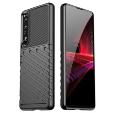 Thunder Series Twill Texture TPU Protector Case priekš Sony Xperia 1 IV - Melns - triecienizturīgs silikona aizmugures apvalks / bampers-vāciņš