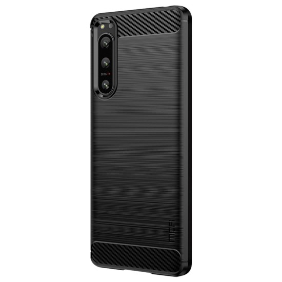 Mofi Carbon Fiber Texture Brushed TPU Back Phone Case priekš Sony Xperia 5 IV - Melns - triecienizturīgs silikona aizmugures apvalks