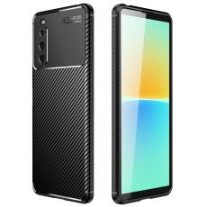 Carbon Fiber Brushed TPU Back Phone Case priekš Sony Xperia 10 IV - Melns - triecienizturīgs silikona aizmugures apvalks / bampers-vāciņš