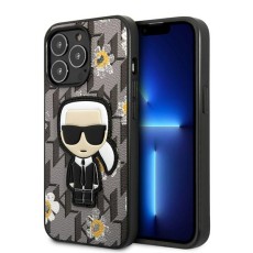 Karl Lagerfeld Flower Ikonik Karl series Back Case KLHCP13XPMNFIK1 priekš Apple iPhone 13 Pro Max - Pelēks - mākslīgās ādas aizmugures apvalks / bampers-vāciņš