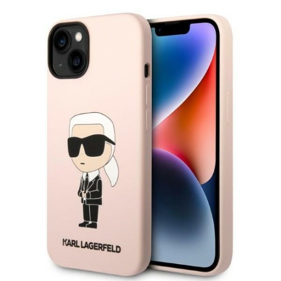Karl Lagerfeld Silicone Ikonik series Back Case KLHCP14SSNIKBCP priekš Apple iPhone 14 - Rozā - silikona aizmugures apvalks / bampers-vāciņš