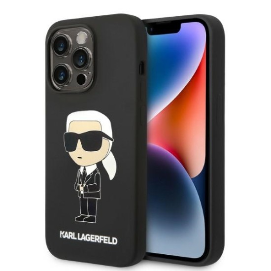 Karl Lagerfeld Silicone Ikonik series Back Case KLHCP14XSNIKBCK priekš Apple iPhone 14 Pro Max - Melns - silikona aizmugures apvalks / bampers-vāciņš