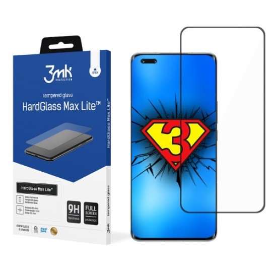 3MK HardGlass Max Lite Tempered Glass protector priekš Huawei Honor Magic4 Pro - Melns - ekrāna aizsargstikls / bruņu stikls