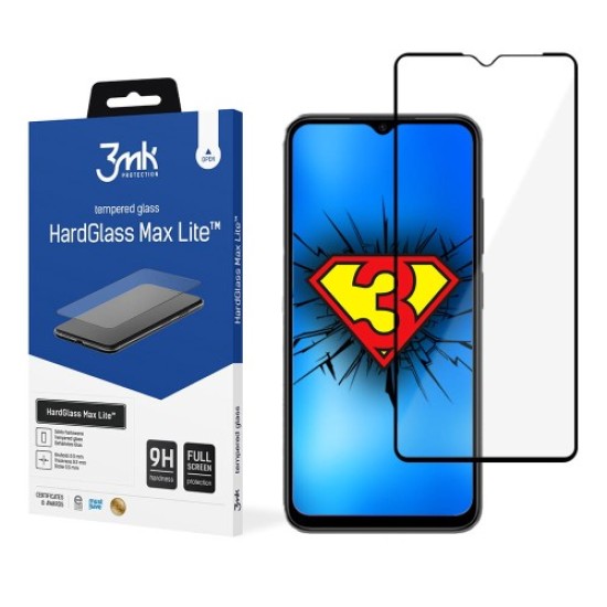 3MK HardGlass Max Lite Tempered Glass protector priekš Xiaomi Redmi A1 / A2 - Melns - ekrāna aizsargstikls / bruņu stikls