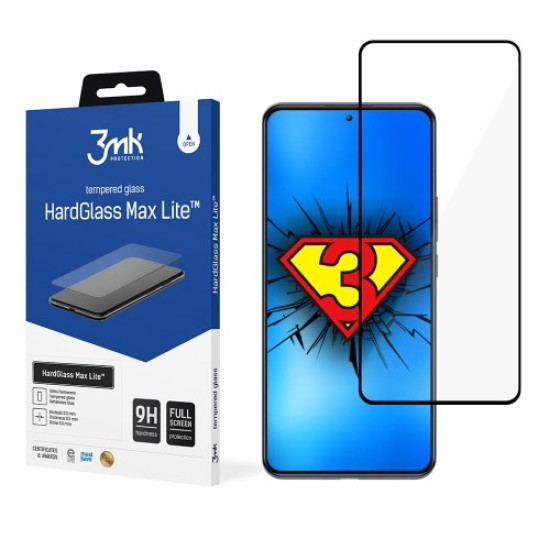 3MK HardGlass Max Lite Tempered Glass protector priekš Xiaomi 12T 5G / 12T Pro 5G - Melns - ekrāna aizsargstikls / bruņu stikls