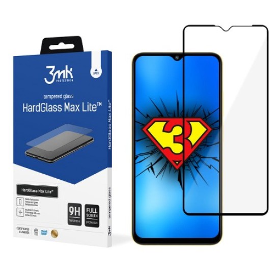 3MK HardGlass Max Lite Tempered Glass protector priekš Xiaomi Poco M5 - Melns - ekrāna aizsargstikls / bruņu stikls