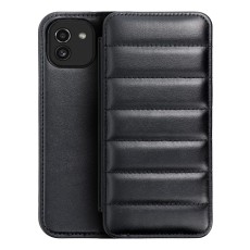 Puffer Book Case priekš Samsung Galaxy A03 A035G - Melns - sāniski atverams maciņš ar stendu / grāmatveida maks