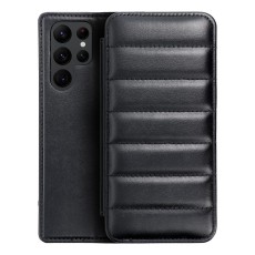 Puffer Book Case priekš Samsung Galaxy S22 Ultra 5G S908 - Melns - sāniski atverams maciņš ar stendu / grāmatveida maks