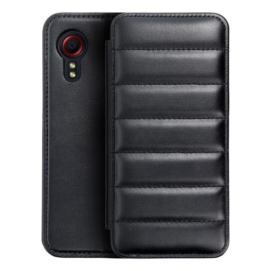 Puffer Book Case priekš Samsung Galaxy Xcover 5 G525 - Melns - sāniski atverams maciņš ar stendu / grāmatveida maks