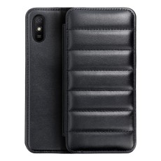 Puffer Book Case priekš Xiaomi Redmi 9A - Melns - sāniski atverams maciņš ar stendu / grāmatveida maks