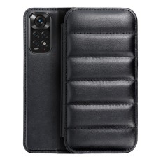 Puffer Book Case priekš Xiaomi Redmi Note 11 / Note 11S - Melns - sāniski atverams maciņš ar stendu / grāmatveida maks
