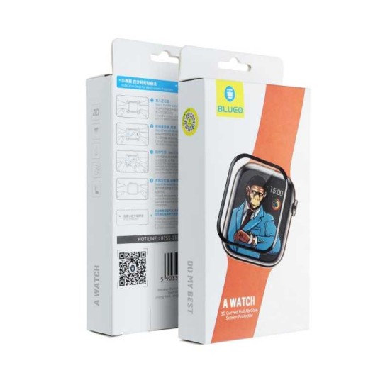 Mr. Monkey 5D Strong HD Full Glue Tempered Glass protector priekš Apple Watch Series 7 / 8 / 9 (41mm) - Melns - Ekrāna Aizsargstikls / Bruņota Stikla Aizsargplēve (Full screen size curved)