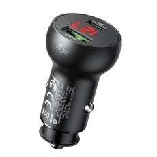 Mcdodo CC-7030 QC 45W USB / USB-C PD 3.0 Car Charger with LED Display - Melns - Ļoti ātrs auto lādētājs telefoniem un planšetdatoriem
