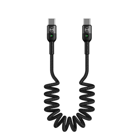 Mcdodo 1.8M Omega CA-7860 PD 60W Type-C to Type-C cable - Melns - USB-C spirālveida lādēšanas un datu kabelis / vads