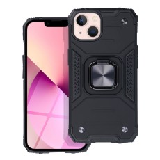 Nitro Armored Hybrid Back Case priekš Apple iPhone 13 - Melns - triecienizturīgs silikona-plastikāta aizmugures apvalks ar gredzenu / bampers-vāciņš