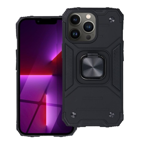 Nitro Armored Hybrid Back Case priekš Apple iPhone 13 Pro Max - Melns - triecienizturīgs silikona-plastikāta aizmugures apvalks ar gredzenu / bampers-vāciņš