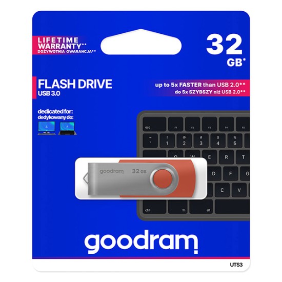Goodram UTS3 Flash Drive 32GB USB 3.0 Flash Atmiņa - Sarkana