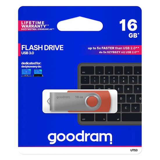 Goodram UTS3 Flash Drive 16GB USB 3.0 Flash Atmiņa - Sarkana