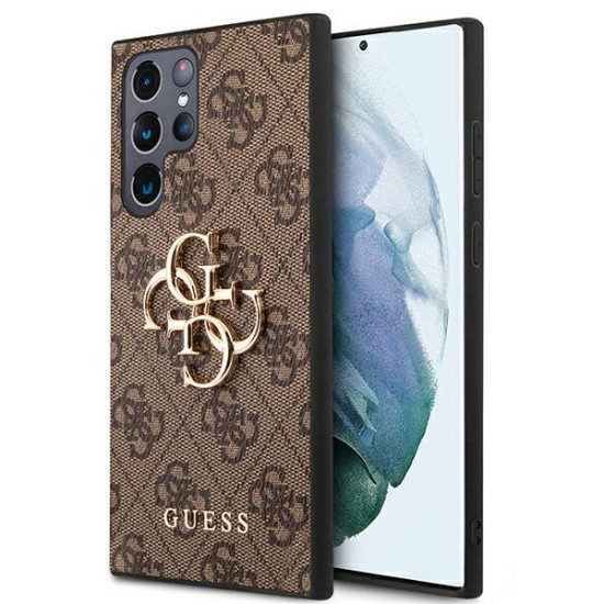 Guess 4G Big Metal Logo Collection Back Case GUHCS23L4GMGBR priekš Samsung Galaxy S23 Ultra 5G S918 - Brūns - mākslīgās ādas aizmugures apvalks / bampers-vāciņš