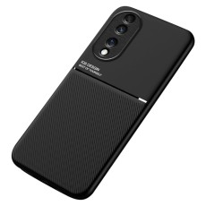 TPU Inner Edge PU Leather Shockproof Phone Cover Built-in Metal Sheet priekš Honor 70 - Melns - mākslīgās ādas aizmugures apvalks ar iebūvētu metālisku plāksni