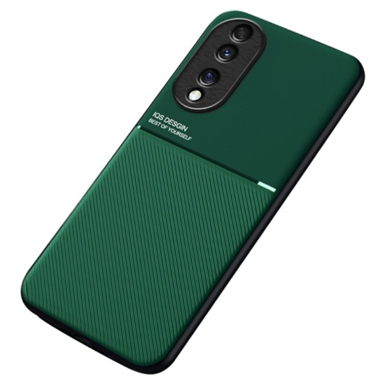 TPU Inner Edge PU Leather Shockproof Phone Cover Built-in Metal Sheet priekš Huawei Honor 70 - Zaļš - mākslīgās ādas aizmugures apvalks ar iebūvētu metālisku plāksni