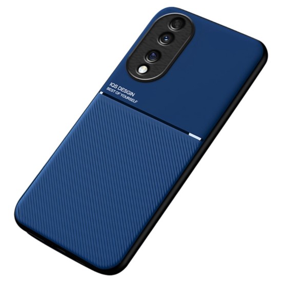 TPU Inner Edge PU Leather Shockproof Phone Cover Built-in Metal Sheet priekš Huawei Honor 70 - Tumši Zils - mākslīgās ādas aizmugures apvalks ar iebūvētu metālisku plāksni