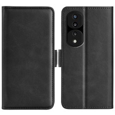 PU Leather Case with Magnetic Double Clasp priekš Honor 70 - Melns - sāniski atverams maciņš ar magnētu un stendu