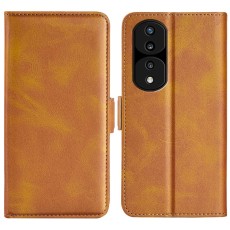 PU Leather Case with Magnetic Double Clasp priekš Honor 70 - Brūns - sāniski atverams maciņš ar magnētu un stendu