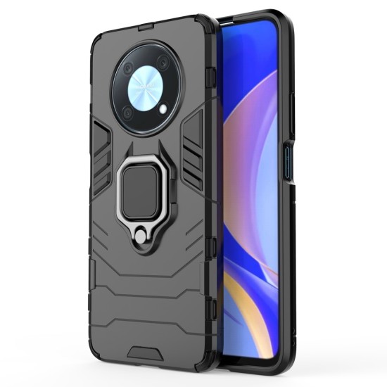 Ring Kickstand PC / TPU Phone Case Built-in Magnetic Metal Sheet priekš Huawei Honor X7 - Melns - triecienizturīgs silikona-plastikāta aizmugures apvalks ar gredzenu / bampers-vāciņš