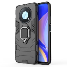 Ring Kickstand PC / TPU Phone Case Built-in Magnetic Metal Sheet priekš Huawei Nova Y90 - Melns - triecienizturīgs silikona-plastikāta aizmugures apvalks ar gredzenu / bampers-vāciņš