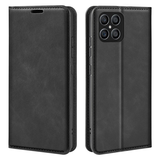 Magnetic Closure Skin-Touch Flip Leather Book Case priekš Huawei Honor X8 - Melns - sāniski atverams maciņš ar magnētu un stendu / grāmatveida maks
