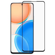 Full Size Silk Print Tempered Glass screen protector guard priekš Honor X8 - Melns - Ekrāna Aizsargstikls / Bruņota Stikla Aizsargplēve (Full screen size curved)