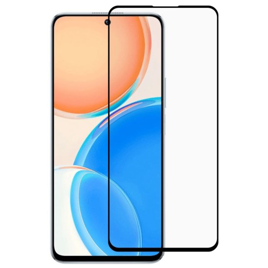 Full Size Silk Print Tempered Glass screen protector guard priekš Huawei Honor X8 - Melns - Ekrāna Aizsargstikls / Bruņota Stikla Aizsargplēve (Full screen size curved)