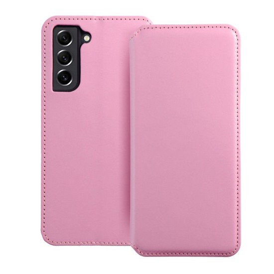 Dual Pocket Book Case priekš Samsung Galaxy S21 FE 5G G990 - Gaiši Rozā - sāniski atverams maciņš / grāmatveida maks ar divām kabatiņām