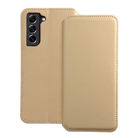 Dual Pocket Book Case priekš Samsung Galaxy S21 FE 5G G990 - Zelts - sāniski atverams maciņš / grāmatveida maks ar divām kabatiņām