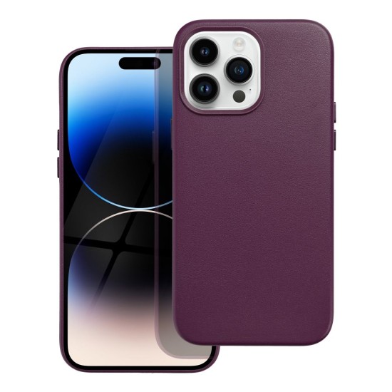 Leather MagSafe Back Case priekš Apple iPhone 14 Pro Max - Tumši Violets - mākslīgās ādas aizmugures apvalks / bampers-vāciņš