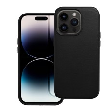 Leather MagSafe Back Case priekš Apple iPhone 14 Pro Max - Melns - mākslīgās ādas aizmugures apvalks / bampers-vāciņš