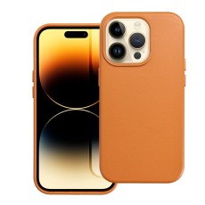 Leather MagSafe Back Case priekš Apple iPhone 14 Pro - Tumši Oranžs - mākslīgās ādas aizmugures apvalks / bampers-vāciņš