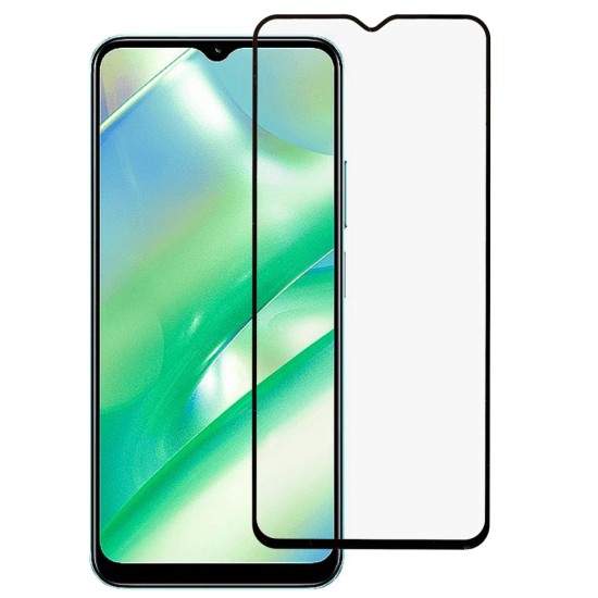 Silk Printing Full Glue Anti-Explosion Tempered Glass screen protector priekš Realme C33 - Melns - Ekrāna Aizsargstikls / Bruņota Stikla Aizsargplēve