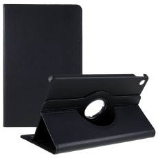 360 Rotary Litchi Skin Leather Cover w/ Stand priekš Lenovo Tab M10 Plus 3rd Gen TB-125 / TB-128 - Melns - sāniski atverams maciņš ar stendu