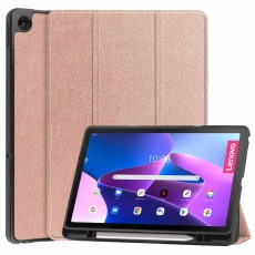 Tri-fold Stand PU Smart Auto Wake/Sleep Leather Case with Pencil Holder priekš Lenovo Tab M10 Plus 3rd Gen TB-125 / TB-128 - Rozā Zelts - sāniski atverams maciņš ar stendu