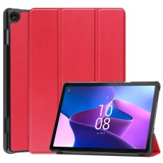 Tri-fold Stand PU Smart Auto Wake/Sleep Leather Case priekš Lenovo Tab M10 3rd Gen TB-328 - Sarkans - sāniski atverams maciņš ar stendu