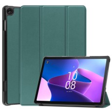 Tri-fold Stand PU Smart Auto Wake/Sleep Leather Case priekš Lenovo Tab M10 3rd Gen TB-328 - Tumši Zaļš - sāniski atverams maciņš ar stendu